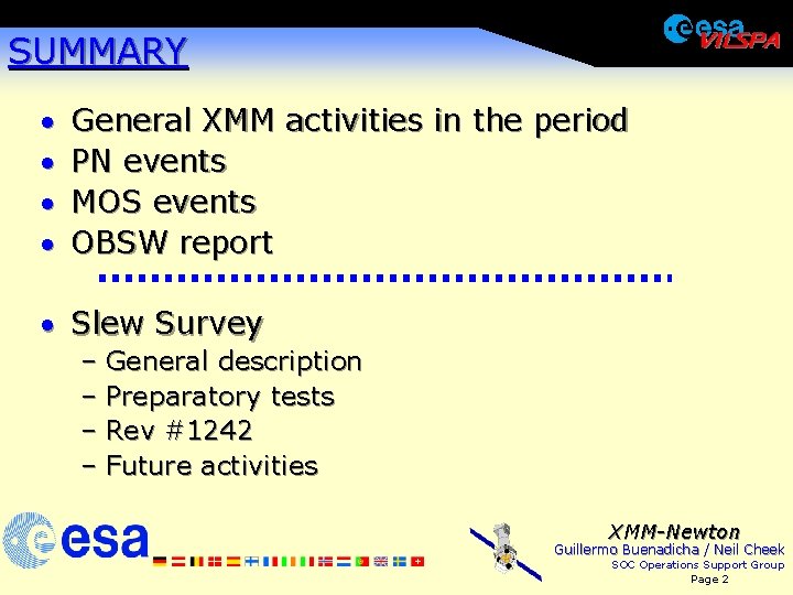 SUMMARY · · General XMM activities in the period PN events MOS events OBSW