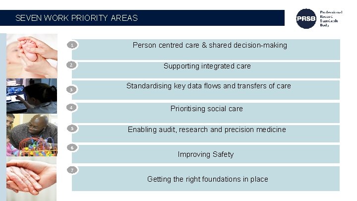 SEVEN WORK PRIORITY AREAS 1 2 3 Person centred care & shared decision-making Supporting