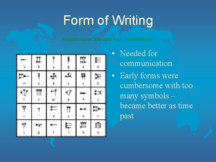 Form of Writing mrspock. marion. ohio-state. edu/. . . / cuneiform. htm • Needed