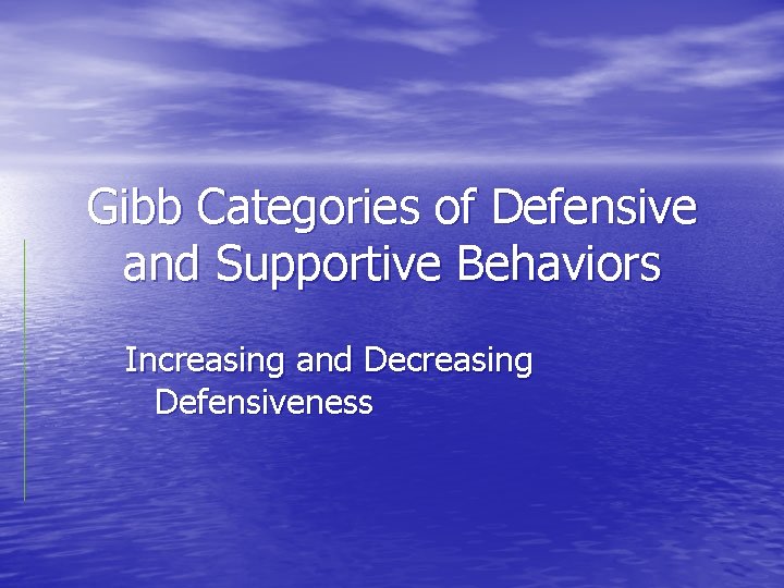 Gibb Categories of Defensive and Supportive Behaviors Increasing and Decreasing Defensiveness 