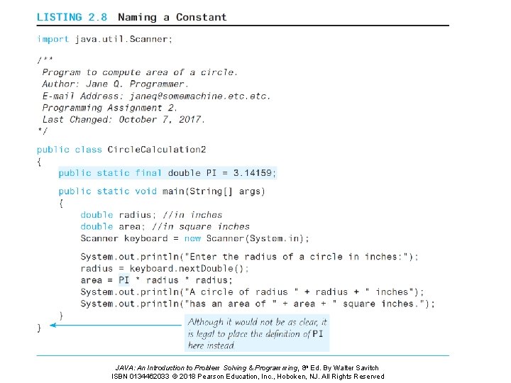 JAVA: An Introduction to Problem Solving & Programming, 8 th Ed. By Walter Savitch