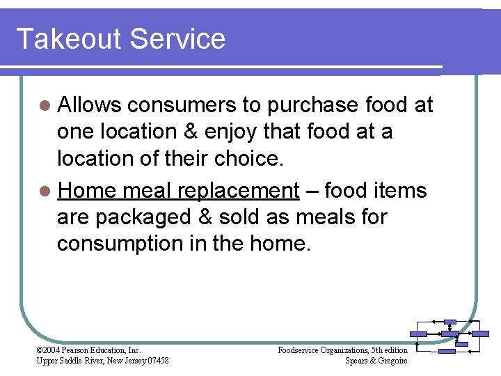 Takeout Service l Allows consumers to purchase food at one location & enjoy that