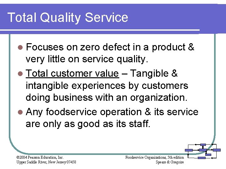 Total Quality Service l Focuses on zero defect in a product & very little