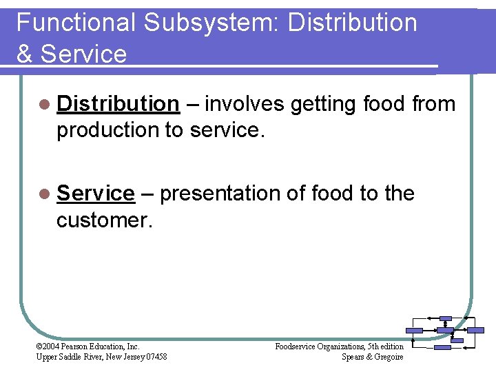 Functional Subsystem: Distribution & Service l Distribution – involves getting food from production to