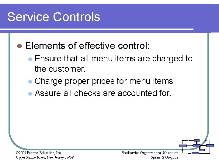 Service Controls l Elements of effective control: Ensure that all menu items are charged