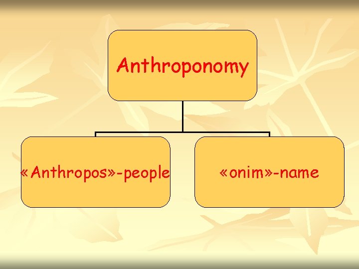 Anthroponomy «Anthropos» -people «onim» -name 