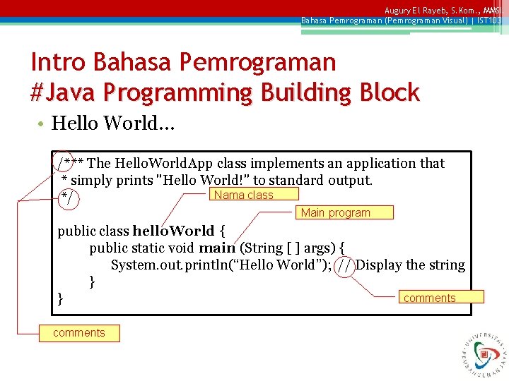 Augury El Rayeb, S. Kom. , MMSI. Bahasa Pemrograman (Pemrograman Visual) | IST 103