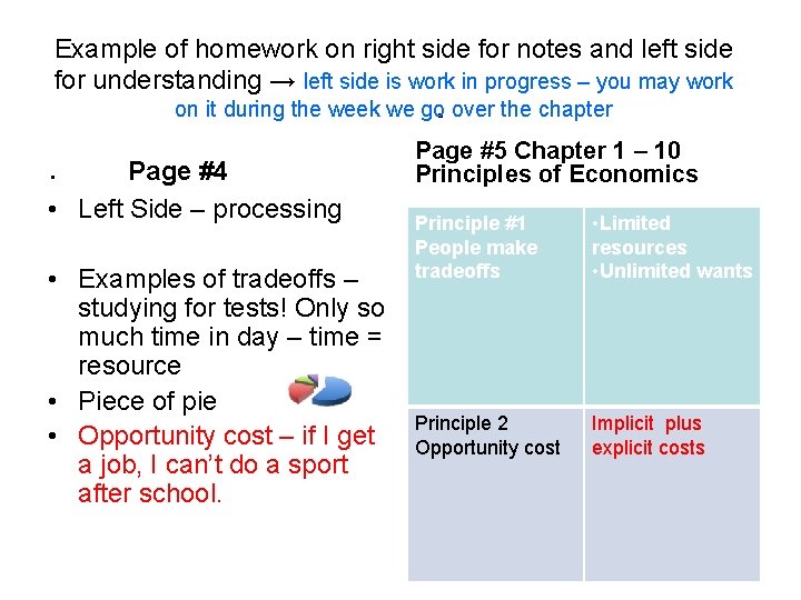 Example of homework on right side for notes and left side for understanding →