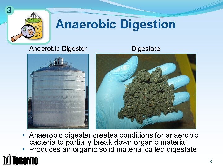 3 Anaerobic Digestion Anaerobic Digester Digestate • Anaerobic digester creates conditions for anaerobic bacteria