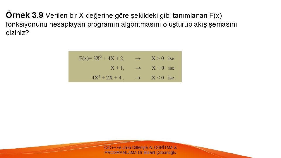 Örnek 3. 9 Verilen bir X değerine göre şekildeki gibi tanımlanan F(x) fonksiyonunu hesaplayan