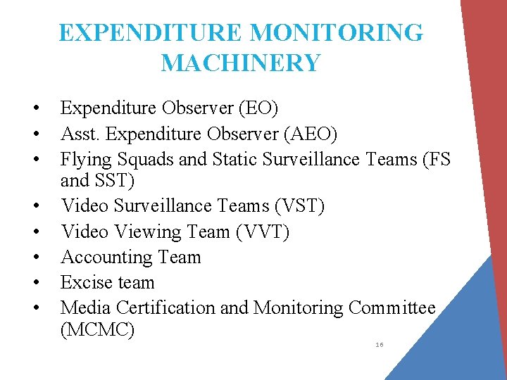 EXPENDITURE MONITORING MACHINERY • • Expenditure Observer (EO) Asst. Expenditure Observer (AEO) Flying Squads