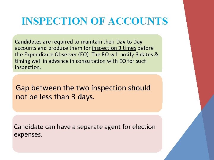 INSPECTION OF ACCOUNTS Candidates are required to maintain their Day to Day accounts and