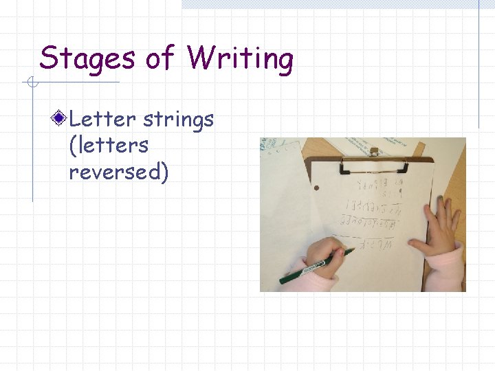 Stages of Writing Letter strings (letters reversed) 