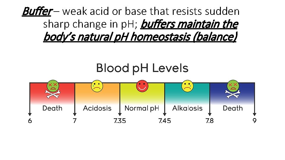 Buffer – weak acid or base that resists sudden sharp change in p. H;