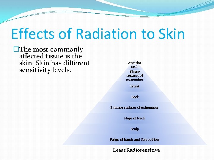 Effects of Radiation to Skin �The most commonly affected tissue is the skin. Skin