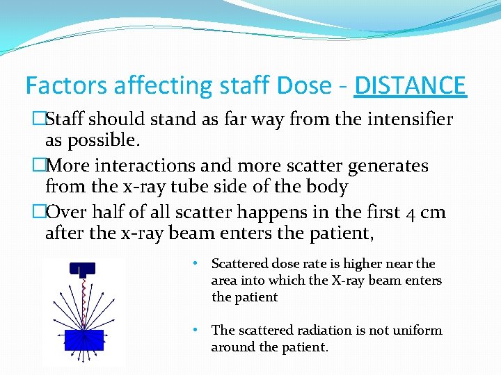 Factors affecting staff Dose - DISTANCE �Staff should stand as far way from the