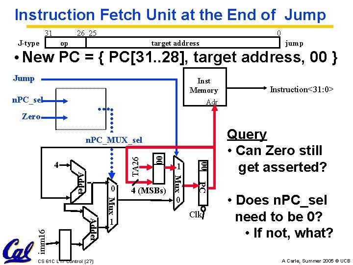 Instruction Fetch Unit at the End of Jump 31 26 25 J-type 0 op