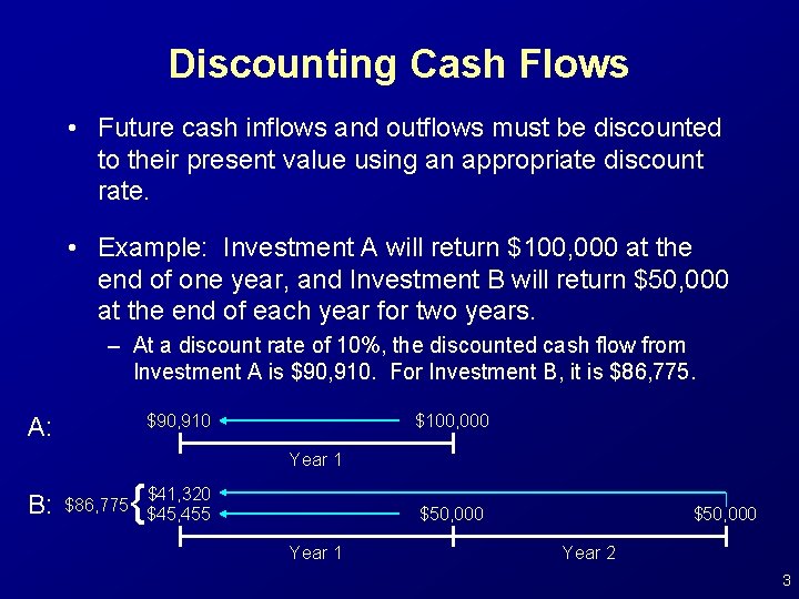 Discounting Cash Flows • Future cash inflows and outflows must be discounted to their