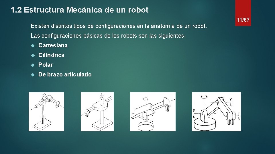 1. 2 Estructura Mecánica de un robot Existen distintos tipos de configuraciones en la