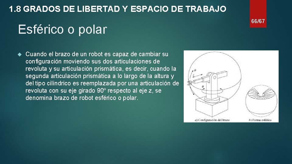 1. 8 GRADOS DE LIBERTAD Y ESPACIO DE TRABAJO Esférico o polar Cuando el