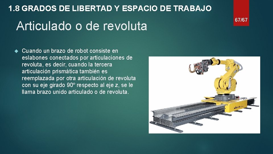 1. 8 GRADOS DE LIBERTAD Y ESPACIO DE TRABAJO Articulado o de revoluta Cuando