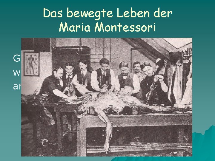 Das bewegte Leben der Maria Montessori Größte Schwierigkeiten während der Arbeit am anatomischen Institut