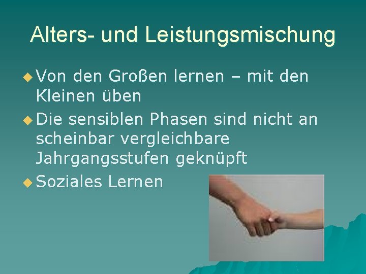 Alters- und Leistungsmischung u Von den Großen lernen – mit den Kleinen üben u