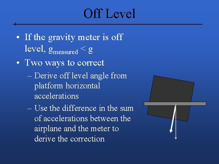 Off Level • If the gravity meter is off level, gmeasured < g •