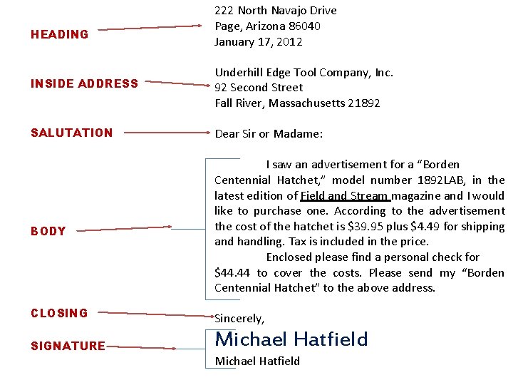 HEADING 222 North Navajo Drive Page, Arizona 86040 January 17, 2012 INSIDE ADDRESS Underhill