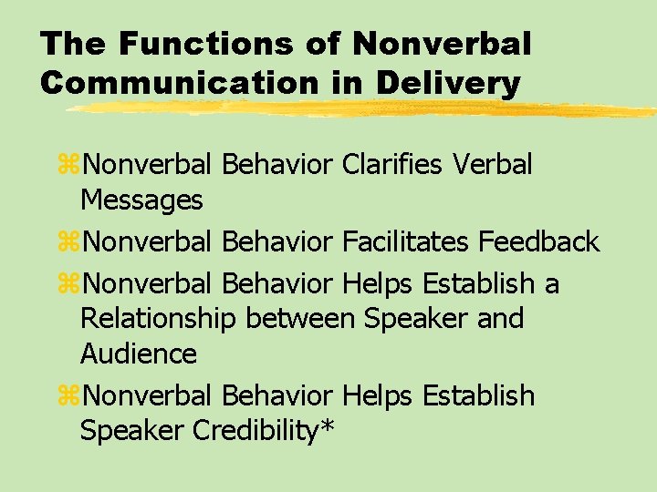 The Functions of Nonverbal Communication in Delivery z. Nonverbal Behavior Clarifies Verbal Messages z.