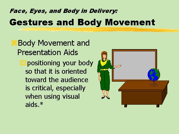 Face, Eyes, and Body in Delivery: Gestures and Body Movement z. Body Movement and