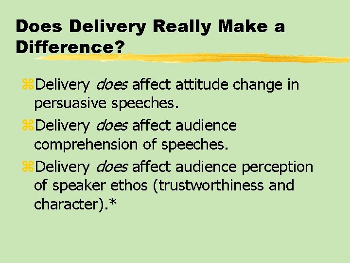 Does Delivery Really Make a Difference? z. Delivery does affect attitude change in persuasive