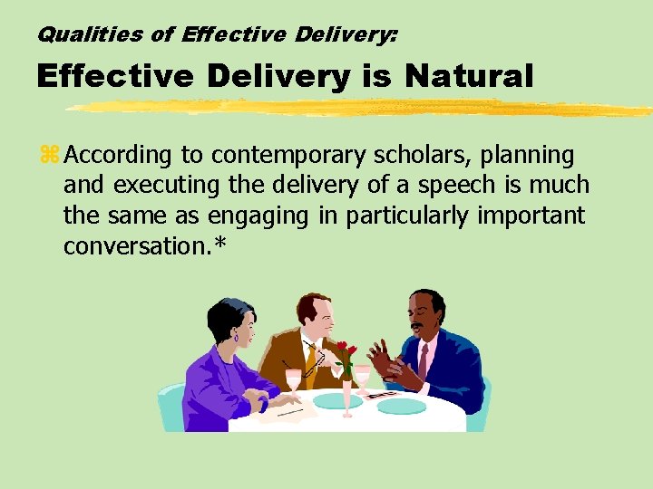 Qualities of Effective Delivery: Effective Delivery is Natural z According to contemporary scholars, planning