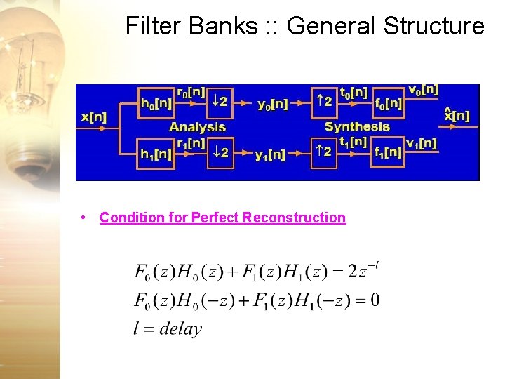 Filter Banks : : General Structure • Condition for Perfect Reconstruction Filter Banks : : General Structure • Condition for Perfect Reconstruction