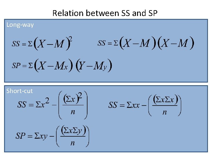 Relation between SS and SP Long-way Short-cut 