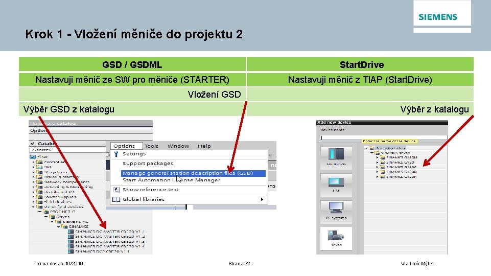 Krok 1 - Vložení měniče do projektu 2 GSD / GSDML Start. Drive Nastavuji