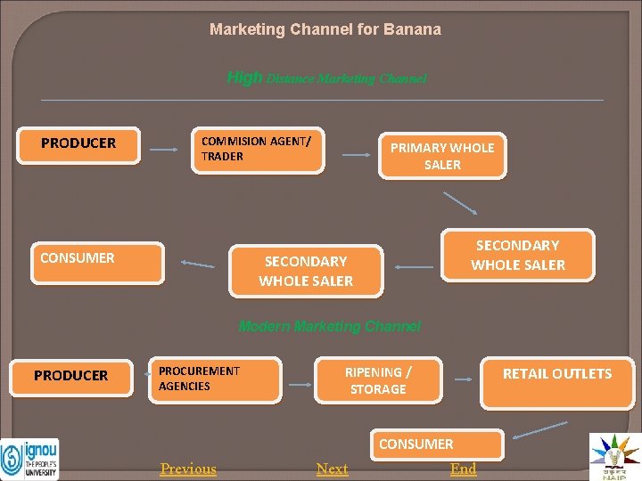 Marketing Channel for Banana High Distance Marketing Channel PRODUCER COMMISION AGENT/ TRADER CONSUMER PRIMARY