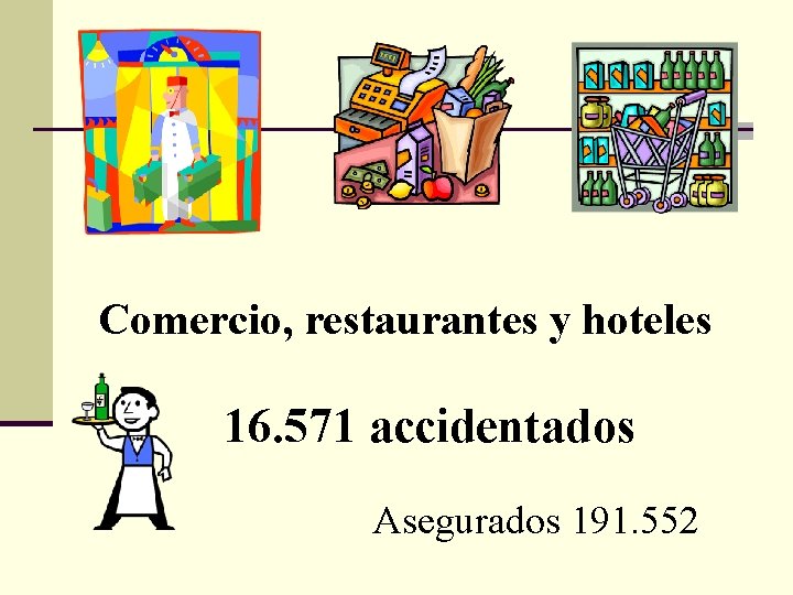 Comercio, restaurantes y hoteles 16. 571 accidentados Asegurados 191. 552 