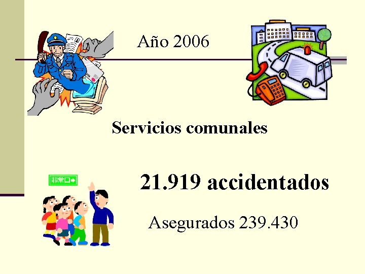 Año 2006 Servicios comunales 21. 919 accidentados Asegurados 239. 430 