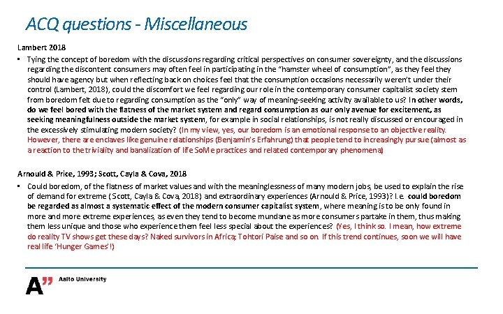 ACQ questions - Miscellaneous Lambert 2018 • Tying the concept of boredom with the