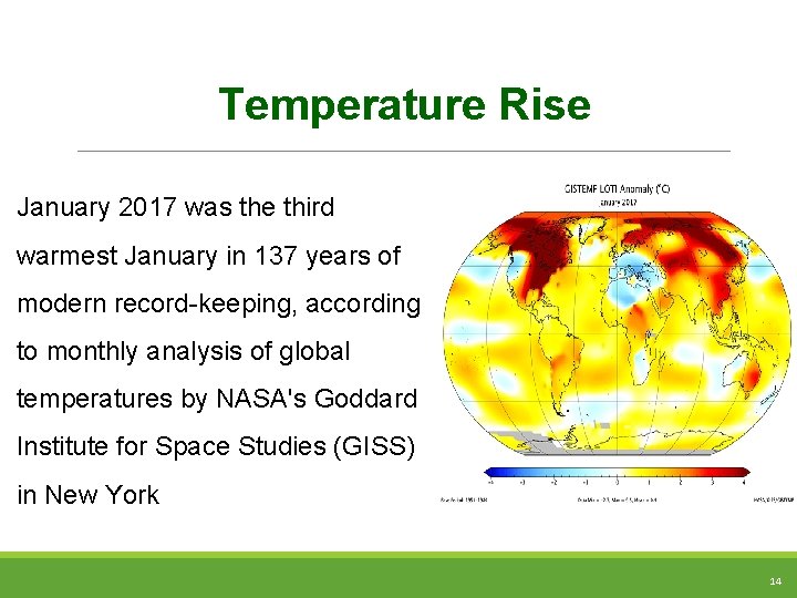 Temperature Rise January 2017 was the third warmest January in 137 years of modern