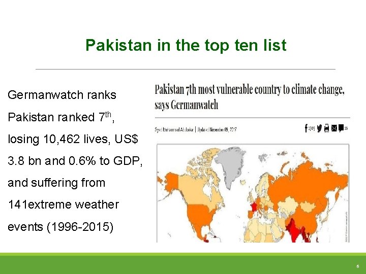 Pakistan in the top ten list Germanwatch ranks Pakistan ranked 7 th, losing 10,