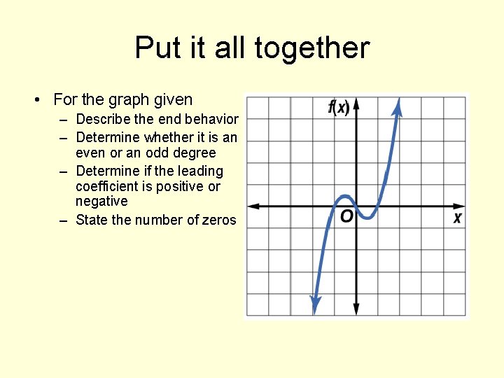 Put it all together • For the graph given – Describe the end behavior