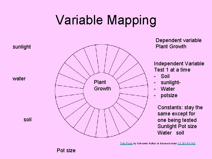 Variable Mapping Dependent variable Plant Growth sunlight water Plant Growth Independent Variable Test 1 Variable Mapping Dependent variable Plant Growth sunlight water Plant Growth Independent Variable Test 1