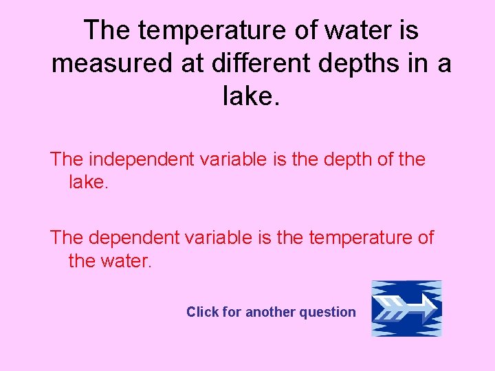 The temperature of water is measured at different depths in a lake. The independent