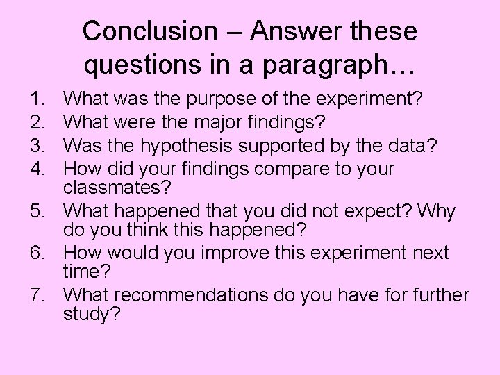 Conclusion – Answer these questions in a paragraph… 1. 2. 3. 4. What was