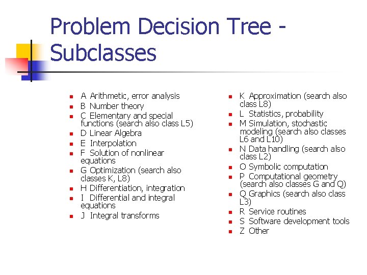 Problem Decision Tree Subclasses n n n n n A Arithmetic, error analysis B