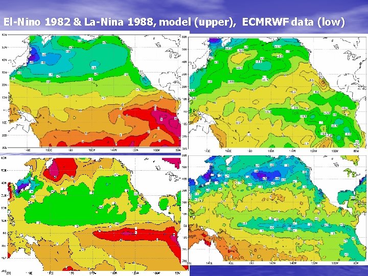 El-Nino 1982 & La-Nina 1988, model (upper), ECMRWF data (low) 