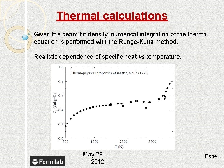 Thermal calculations Given the beam hit density, numerical integration of thermal equation is performed