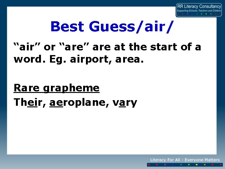Best Guess/air/ “air” or “are” are at the start of a word. Eg. airport,